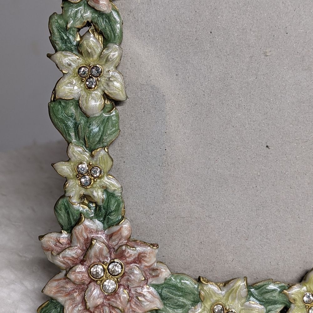 Vintage Enameled Floral Photo Frame w/ Dragonfly & Rhinestone Accents - Picture 8 of 9